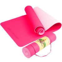 Thumbnail for Powertrain Eco-friendly Dual Layer 8mm Yoga Mat | Hot Pink | Non-slip Surface And Carry Strap For Ultimate Comfort And Portability