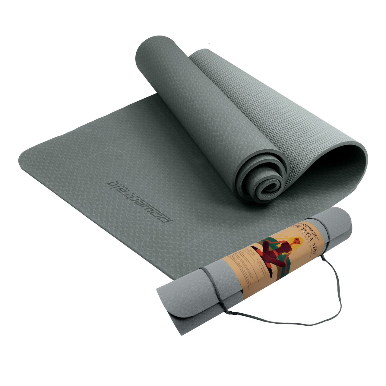 Powertrain Eco-friendly Dual Layer 6mm Yoga Mat | Slate Grey | Non-slip Surface And Carry Strap For Ultimate Comfort And Portability