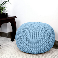 Thumbnail for Braided Ottoman Pouffe Footstool Hand Knitted (Blue)