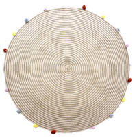 Thumbnail for Round Woven Jute Cotton Multicolour Pompom Rug 120 cm