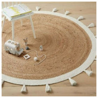 Thumbnail for Bohemian Cream & Natural Braided Jute Cotton Round Rug with Tassel 120 x 120 cm