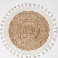 Thumbnail for Bohemian Cream & Natural Braided Jute Cotton Round Rug with Tassel 120 x 120 cm