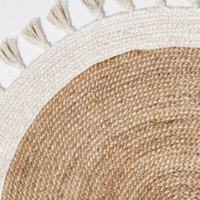 Thumbnail for Bohemian Cream & Natural Braided Jute Cotton Round Rug with Tassel 120 x 120 cm