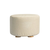 Thumbnail for Fabric Ottoman Round Wooden Leg Foot Stool - BEIGE