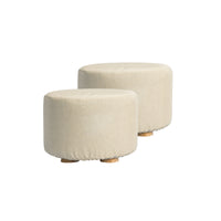 Thumbnail for 2X Fabric Ottoman Round Wooden Leg Foot Stool - BEIGE