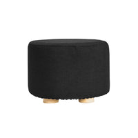 Thumbnail for Fabric Ottoman Round Wooden Leg Foot Stool - BLACK