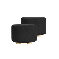 Thumbnail for 2X Fabric Ottoman Round Wooden Leg Foot Stool - BLACK