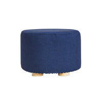 Thumbnail for Fabric Ottoman Round Wooden Leg Foot Stool - DARK BLUE