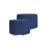 Thumbnail for 2X Fabric Ottoman Round Wooden Leg Foot Stool - DARK BLUE