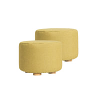 Thumbnail for 2X Fabric Ottoman Round Wooden Leg Foot Stool - Mustard Yellow