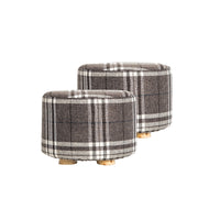 Thumbnail for 2X Fabric Ottoman Round Wooden Leg Foot Stool - LATTICE