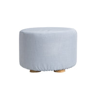 Thumbnail for Fabric Ottoman Round Wooden Leg Foot Stool - LIGHT BLUE