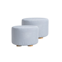 Thumbnail for 2X Fabric Ottoman Round Wooden Leg Foot Stool - LIGHT BLUE