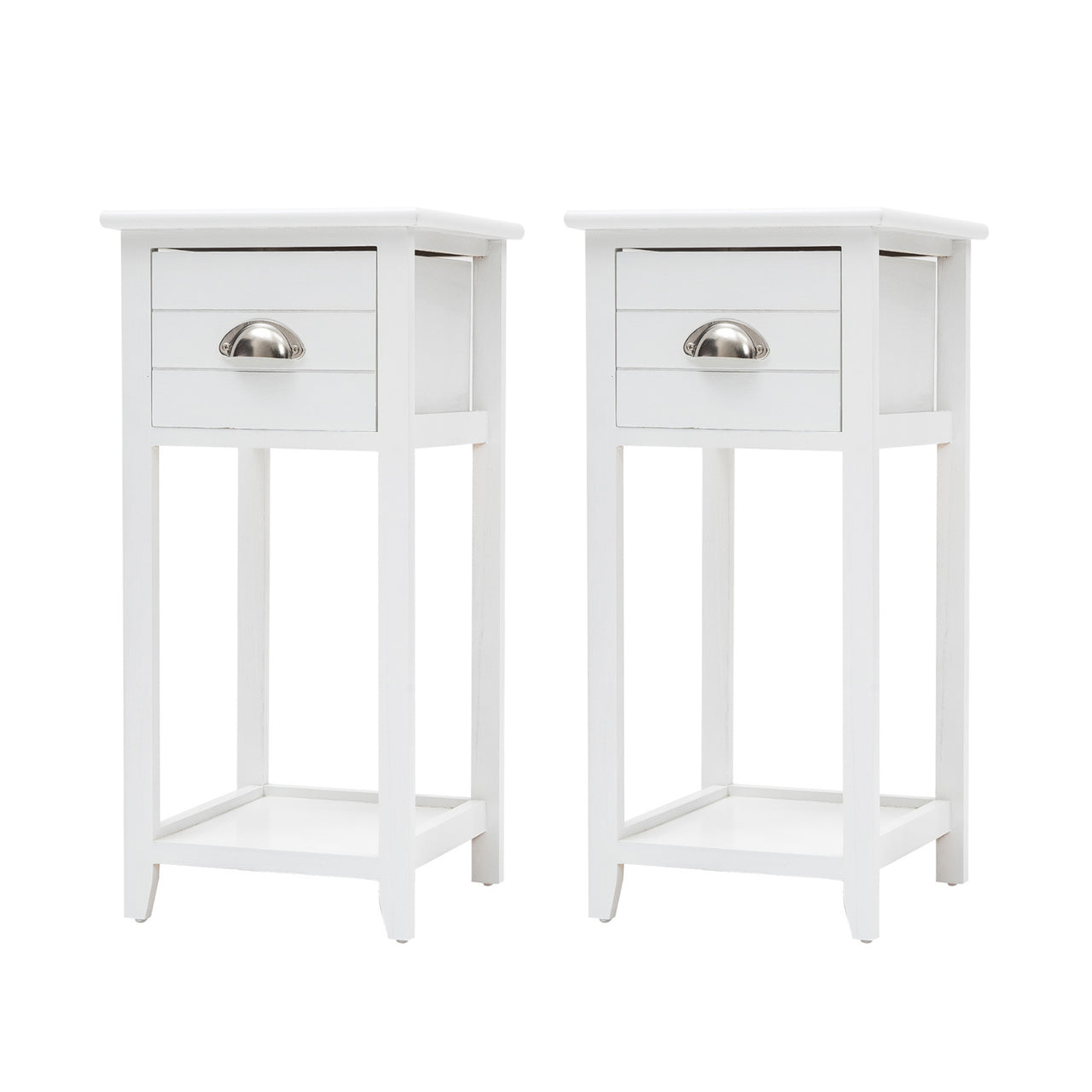 2X Bedside Table Drawer Vintage Side Table Storage Cabinet Bedroom VALERIE WHITE