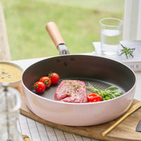 Thumbnail for Fanjini Stone Frypan Frying Pan 28cm Non-Stick IH Induction Wood Ceramic Round PINK
