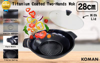 Thumbnail for KOMAN Shinewon Two Hands Wok 28cm Ceramic Non-stick Titanium + Glass Lid - BLACK