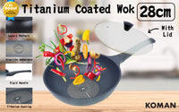 Thumbnail for KOMAN Non-Stick Titanium Coating Wok Pan 28cm + Glass Lid
