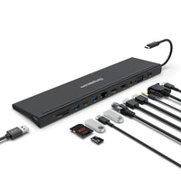 Thumbnail for Simplecom CHN622 USB-C 12-in-1 Multiport Docking Station Laptop Stand Dual HDMI + VGA Triple Display Gigabit LAN