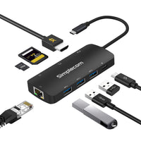 Thumbnail for Simplecom CHT580 USB-C SuperSpeed 8-in-1 Multiport Hub Adapter HDMI 2.0 Docking Station