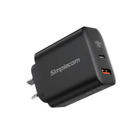 Thumbnail for Simplecom CU265 Dual Port PD 65W GaN Fast Wall Charger USB-C + USB-A for Phone Laptop