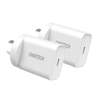 Thumbnail for CHOETECH MIX00109 USB-C PD 20W AC Charger Adapter 2-Pack White