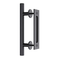 Thumbnail for 30cm Pull and Flush Barn Door Handle Square Handles set of Frosted Black Surface Round
