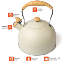 Thumbnail for 2.5 Liter Tea Whistling Kettle Stainless Steel Modern Whistling Tea Pot for Stovetop Cream