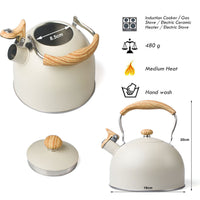 Thumbnail for 2.5 Liter Tea Whistling Kettle Stainless Steel Modern Whistling Tea Pot for Stovetop Cream