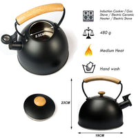 Thumbnail for 3 Liter Tea Whistling Kettle Stainless Steel Modern Whistling Tea Pot for Stovetop Black