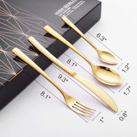 Thumbnail for 24-Piece Stainless Steel Gold Set, Knife Fork Spoon Flatware Set Cutlery Set, Mirror Finish
