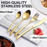 Thumbnail for 24-Piece Stainless Steel Gold Set, Knife Fork Spoon Flatware Set Cutlery Set, Mirror Finish