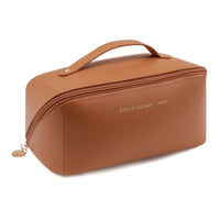 Thumbnail for Large Travel Cosmetic Bag Portable Make up Makeup Bag Waterproof PU Leather Storage Brown