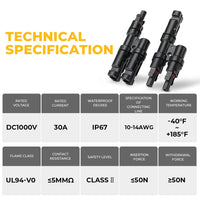 Thumbnail for 1 Pair 2 To 1 2 branch Waterproof T Branch Cable Connectors Solar PV Panel Connector Male & Female