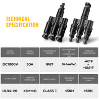 Thumbnail for 1 Pair 3 To 1 3 branch Waterproof T Branch Cable Connectors Solar PV Panel Connector Male & Female