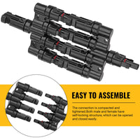 Thumbnail for 1 Pair 4 To 1 4 branch Waterproof T Branch Cable Connectors Solar PV Panel Connector Male & Female