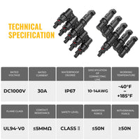Thumbnail for 1 Pair 5 To 1 5 branch Waterproof T Branch Cable Connectors Solar PV Panel Connector Male & Female