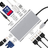 Thumbnail for USB HUB C 10 in 1 Type C Adapter Dock 3 USB 3.0 Port 4K HDMI 1080P VGA RJ45 Ethernet