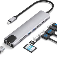 Thumbnail for 8in1 USB C Adapter 4K HDMI PD USB C Port USB 3.0 RJ45 SD/TF Card Reader Docking Station MacBook Ipad Pro Laptop