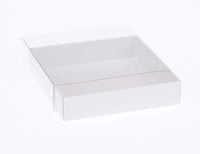 Thumbnail for 100 Pack of 15cm Square Invitation Coaster Favor Function product Presentation Cookie Biscuit Patisserie Gift Box - 4cm deep - White Card with Clear Slide On PVC Lid