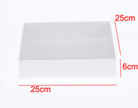 Thumbnail for 100 Pack of White Card Box - Clear Slide On Lid - 25 x 25 x 6cm - Large Beauty Product Gift Giving Hamper Tray Merch Fashion Cake Sweets Xmas