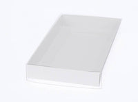 Thumbnail for 100 Pack of White Card Box - Clear Slide On Lid - 25 x 25 x 6cm - Large Beauty Product Gift Giving Hamper Tray Merch Fashion Cake Sweets Xmas