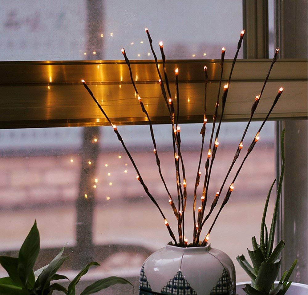 10 Sets of LED Light Bunch Stem - Warm White BATTERY fairy lights - 50cm high 20 bulbs/petals