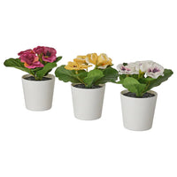 Thumbnail for 3 Pack of Artificial Spring Bright Colours Potted Plants in White Plastic 6cm Pot Interior Decoration