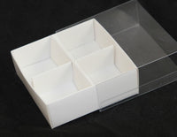 Thumbnail for 50 Pack of White Card Chocolate Sweet Soap Product Reatail Gift Box - 4 Bay Compartments - Clear Slide On Lid - 8x8x3cm