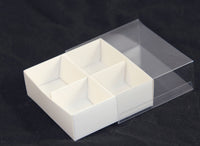 Thumbnail for 50 Pack of White Card Chocolate Sweet Soap Product Reatail Gift Box - 4 Bay Compartments - Clear Slide On Lid - 8x8x3cm