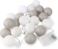 Thumbnail for 1 Set of 20 LED Grey White 5cm Cotton Ball Battery Powered String Lights Gift Home Wedding Party Bedroom Decoration Outdoor Indoor Table Centrepiece