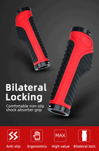 Thumbnail for Bicycle Grips MTB Road Bike Double Lock Rubber Handlebar Grips Anti-Slip Rock Bros RED