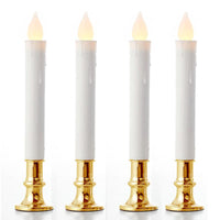 Thumbnail for 3 Pack Taper Stick White Battery Candle - Natural Flame Light Colour No Flicker - Gold Stand Base