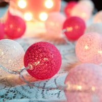 Thumbnail for 1 Set of 20 LED Pink 5cm Cotton Ball Battery Powered String Lights Christmas Gift Home Wedding Party Girl Bedroom Decoration Outdoor Indoor Table