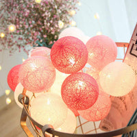 Thumbnail for 1 Set of 20 LED Pink 5cm Cotton Ball Battery Powered String Lights Christmas Gift Home Wedding Party Girl Bedroom Decoration Outdoor Indoor Table